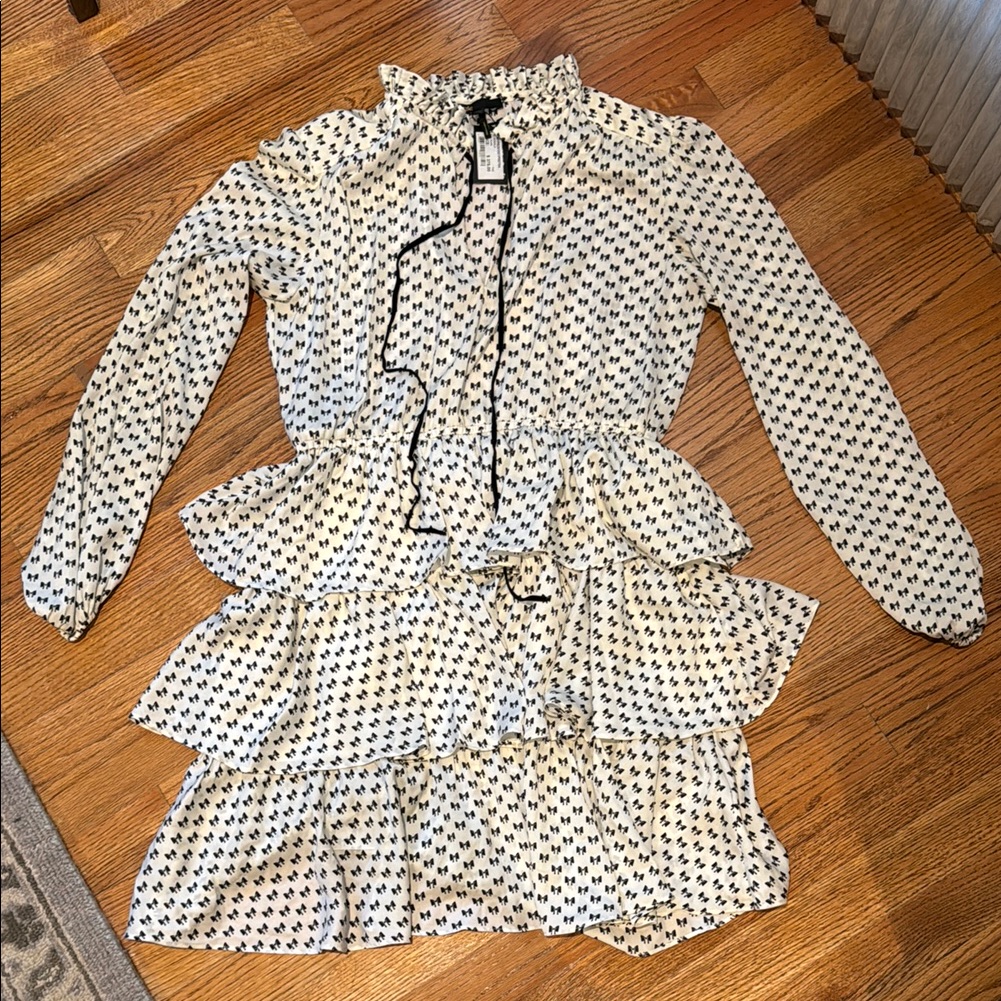 Maje Black And White Ruffle Dress